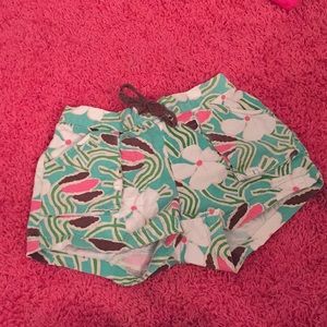 Multi colored tropical jean shorts! Slightly used!